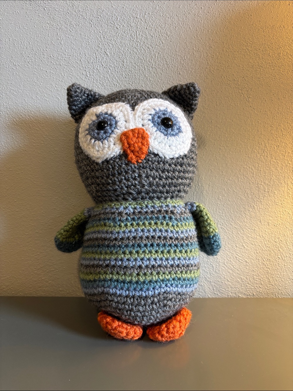 Handmade Gray and Orange Crochet Owl Plush